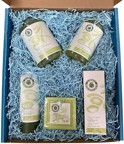 Regalos Originales para Mujeres. Lote de Cosmética La Chinata con Champú, Gel, Gel Exfoliante, Crema de Manos y Uñas y Pastilla de Jabón para Regalar en Cumpleaños o Dia de Las Madres.  