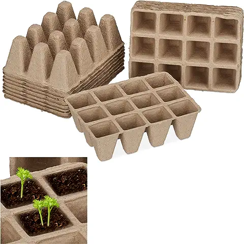 Relaxdays Macetas Biodegradables, Kit Semillero, Cuadradas, Celulosa, Altura de 5 cm, 204 Uds., Beige  