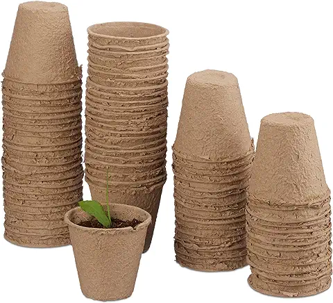 Relaxdays Macetas Biodegradables, Set de 80 Macetas Redondas, Celulosa, 8 cm, Beige  