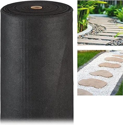Relaxdays Malla Antihierbas 150 G/m² Permeable y Resistente a los Rayos UV, Polipropileno, Negro, 50 m  