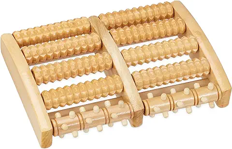 Relaxdays Masajeador de Pies de Madera, Rodillo Masaje Doble, Relajación Total, Sensación SPA, 5 x 27 x 20 cm, Beige  