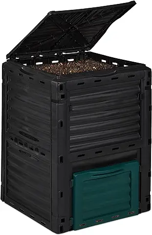 Relaxdays Montar Cubo para Compost 230 l, Compostador Rápido, Compostaje Térmico, Desechos Jardín, 80x60x57 cm, Negro, 100% Plástico, 80 x 60 x 57 cm  
