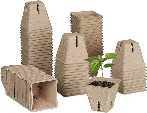 Relaxdays Set 80 Semilleros, Biodegradables, Macetas Semillas Cuadradas, Planteros Celulosa Cultivo, 5,5x6x6 cm, Natural  