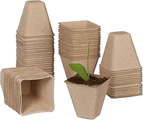 Relaxdays Set 80 Semilleros, Biodegradables, Macetas Semillas Cuadradas, Planteros Papel, 8x8x8cm, Germinadores, Natural  
