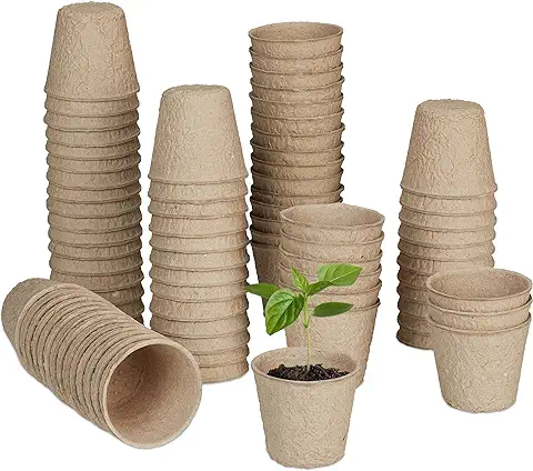 Relaxdays Set 80 Semilleros, Biodegradables, Macetas Semillas Redondas, Planteros Celulosa, 5x6cm, Germinadores, Natural  