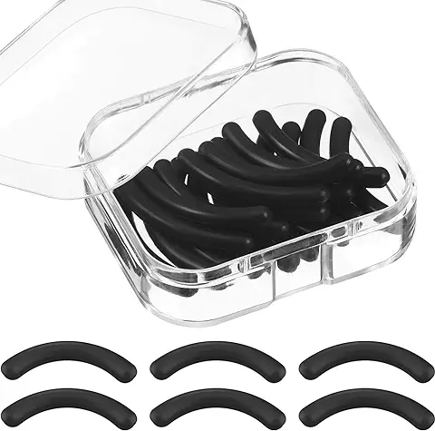 Relleno de Rizador de Pestañas Almohadilla de Goma Silicona de para Rizador de Pestaña Universal con Caja de Almacenamiento Transparente (24 Piezas, Negro)  