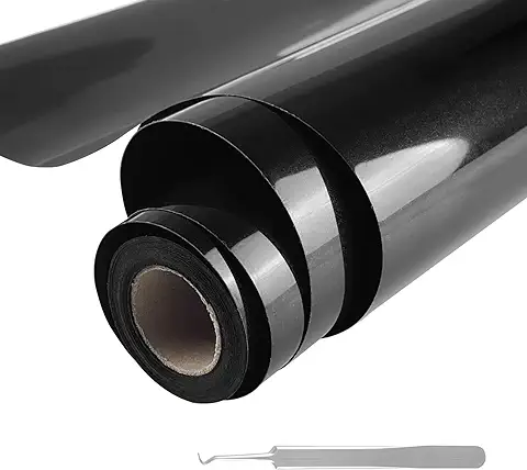 Relota Vinilo Adhesivo Negro, Vinilo Textil Termoadhesivo 30.5cm × 4m Fácil de Cortar y Desherbar, Vinilo Textil Vinilo Termoadhesivo Textil para Ropa De Bricolaje, Sombrero, Tela, Plotter  