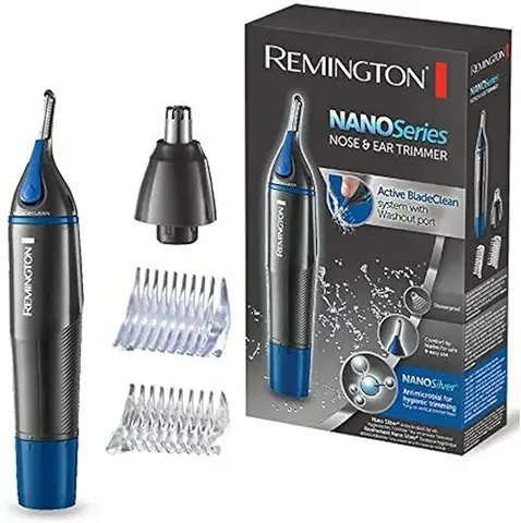Remington Recortador Nasal de la Serie NE3850 Nano [antimicrobiano] (cabezal Giratorio de Doble Cara, Peine para Cejas, Limpieza Fácil y Rápida), el Embalaje Puede Variar  