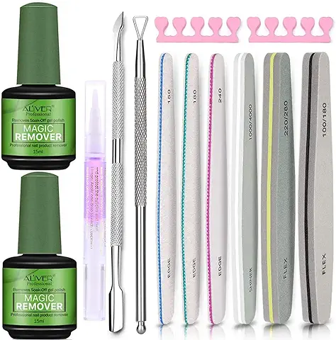Removedor Esmalte Permanente,2 Piezas Magic Gel Nail Polish Remover, Quitaesmaltes De UñAs en 3-5 Minutos,Lima De UñAs Profesional Y Empujador De CutíCulas  