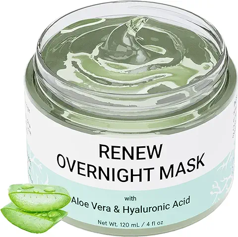 Renew Overnight Facial Mask - con aloe vera y ácido Hialurónico - Mascarilla Facial Hidratante para la Reparación Nocturna de la piel - Formulado en San Francisco  