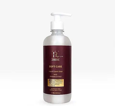 RENORA | Jabón Líquido en Crema| Soft Care| Manos Suaves, Hidratadas| No Reseca, Limpiador, Antiséptico y Antivacteriano| Sin Sulfatos, Aroma de Jazmín, Aceite de Almendras, Aceite de Oliva, 500 ml  