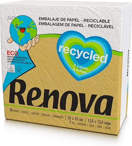 Renova Servilletas 100% Recycled Envueltas en Papel - Servilletas Blanco 80 Unidades  