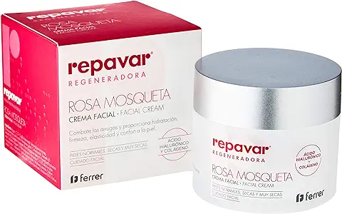 Repavar - Crema Facial Hidratante - Rosa Mosqueta, Ácido Hialurónico y Colágeno - Enriquecida con Vitamina E y Manteca de Karité - Regenera la Piel y Retrasa los Signos de la Edad - 50 ml  