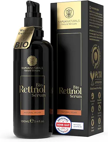 Retinol puro para la cara • 100 ml • ORGÁNICO Vegano • Retinol Serum • Para una piel Radiante y Clara sin Granos • +Vitamina C +Hialurón • Retinol Puro • Cosmética Natural y Sostenible • de Alemania  