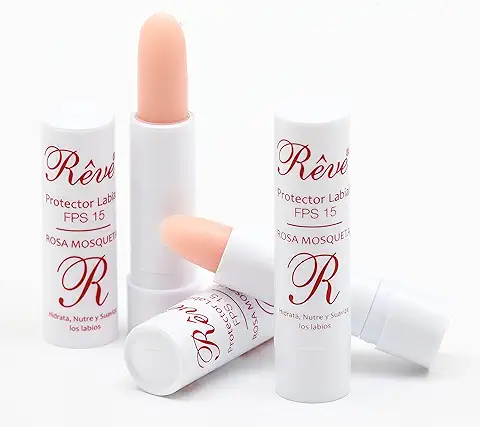 REVE Bálsamo Labial Rosa de Mosqueta FPS15, Protector Labial Rosa de Mosqueta, Stick Labial Rosa de Mosqueta, Cosmética de Calidad sin Parabenes, Sol y Nieve, Stick 4g (Pack 4 Unidades)  