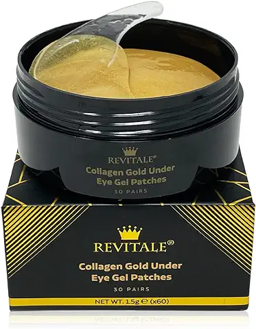 Revitale Parches de Colágeno en gel de oro de 24 Quilates, Nutren, Reafirman e Hidratan las Máscaras, Ayuda a Reducir los ojos Hinchados y las Ojeras (30 Pares/tarro)  
