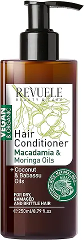 Revuele Acondicionador De Pelo, 250 Ml, Vegano Y Orgánico, Cabello Seco, Dañado Y Quebradizo Tratamiento Hidratante Suavizante Con Aceites De Macadamia, Moringa, Coco Y Babasú, Blanca  