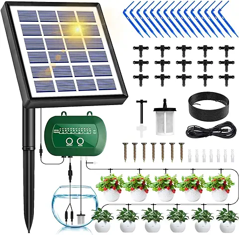 Riego Por Goteo Automático Energía Solar, 12 Modos de Riego Sistema de Riego Automático, Con Manguera de Riego de 15M,Adecuado para Plantas en Macetas de Jardín al Aire Libre e Interior, Verduras  