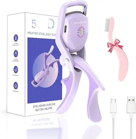 Rizador de Pestañas Eléctrico, Denabuty Rizador Pestañas Térmico, Rizador de Pestañas Portátil Profesional con 3 Modos de Temperatura e Peine Pestañas con Almohadillas de Silicona, USB Rechargeable  