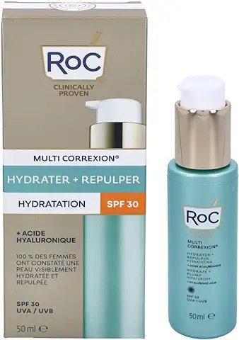 RoC - Multi Correxion Hydrate + Plump Crema Hidratante Facial SPF 30 - Tratamiento Anti Arrugas y Antiedad - UVA/B Protección - 50ml  