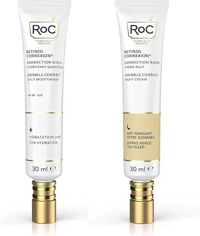 RoC - Retinol Correxion Wrinkle Correct Crema Hidratante Diaria SPF 30 con el Paquete de Wrinkle Correct Crema de Noche - Antiarrugas y Antienvejecimiento - Antiedad - 30 ml  