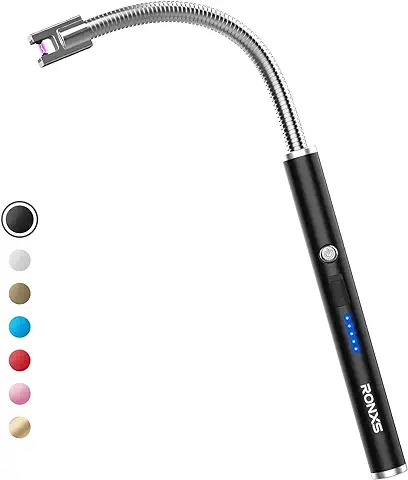 RONXS Encendedor, Encendedor Electrónico sin Llama con Indicador LED de Batería, Encendedor de Arco Recargable, Resistente al Viento y a la Intemperie, Encendedor Largo para Cocina, Barbacoa, Velas  