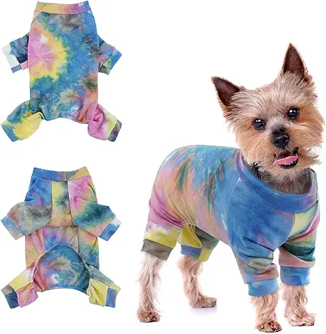 Ropa para Perros, Pijama para Perros Overall Suave Mono de Algodón Mascotas Abrigo Camisa de Perro Traje Ropa de Dormir para Perros Primavera Otoño(Arcoíris, XXS)  