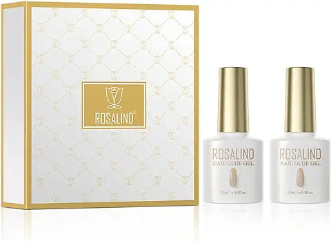 ROSALIND Pegamento Uñas Postizas, 2pcs 15ml Nail Glue UV LED Soak Off Uñas Postizas Gel para Diseños Nail Art Foil Sticker Láminas de Uñas  