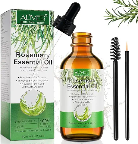 Rosemary Oil, Aceite De Romero para El Cabello, PestañAs y Cejas, Ceite Romero 100% Puro y Natural, Nutre El Cuero Cabelludo, Estimula El Crecimiento Del Cabello 60ml  