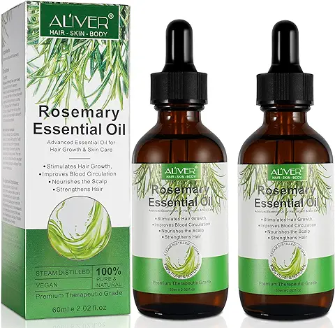 Rosemary Oil for Hair Growth (2 Pack), 100% Puro Rosemary Oil, Aceite Esencial Romero Para el Cabello y la Piel - Estimular el Crecimiento del Cabello y Nutrir el Cuero Cabelludo Seco, 60ml  