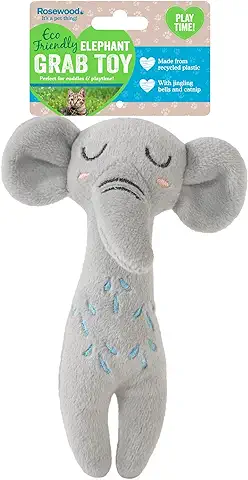 Rosewood Ecológico Juguete de Agarre de Elefante para Gatos, Juguete para Gatos, Gris  