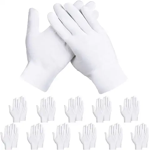 Rovtop 12 Pares de Guantes de Protección de Algodón Blanco Suave y Fino, 8,8 Pulgadas, Utilizados para Probar Joyas, Trabajo Diario, Especialmente Adecuados para Manos Secas y Sensibles.  