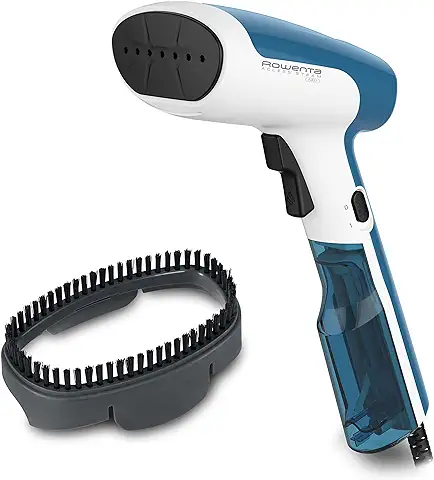 Rowenta Access Steam First DR6130 - Cepillo de Vapor, Plancha Vertical 1300 W, Depósito 70 ml, Elimina Arrugas, Olores y Desinfecta, Accesorio Prendas Delicadas y Gruesas, Cable de 2.6 m, Blanco azul  