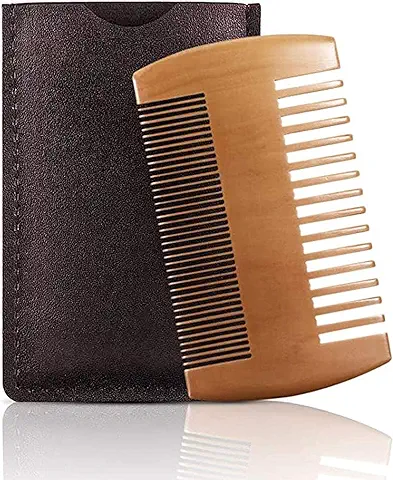 Rpanle Peine para Barba, Peine Bigote de Madera de Durazno con Estuches de Cuero Duraderos, para El Aseo Diario de La Barba  