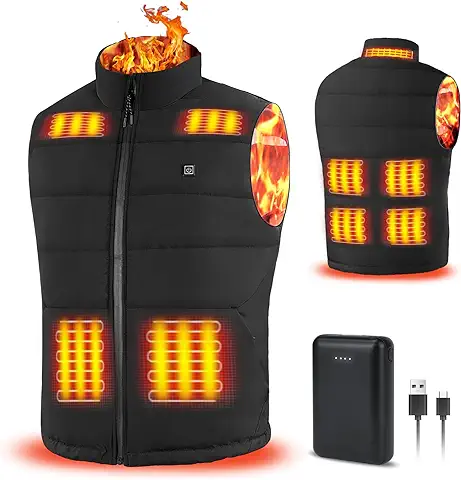 Rrtizan Chaleco con Calefacción Eléctrica USB con 10000mAh Batería, Chaleco Calefactable para Hombres y Mujeres, 3 Niveles de Temperatura con 15 Hojas Térmicas, Lavable, Chalecos de Invierno Cálidos  