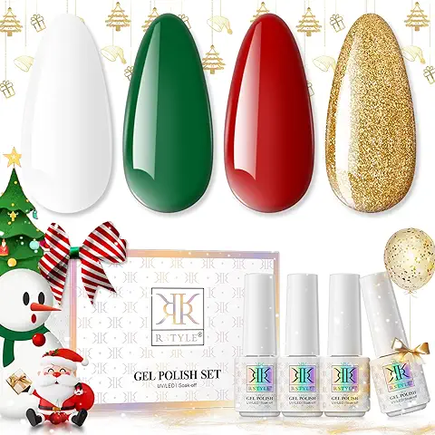 RSTYLE Pintauñas Semipermanentes, 4 Colores Verde Rojo Oro Blanco Esmaltes Semipermanentes de Uñas en Gel UV LED Esmalte de Uñas Semipermanentes Gel Semipermanente Navidad  