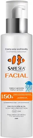 SAFE SEA - Crema Solar Facial SPF 50+ Protege la Piel en Contacto con las Medusas - Fórmula Vegana - Muy Resistente al Agua y Alta Protección Solar para la Cara- Adaptado a Pieles Sensibles - 100 ml  