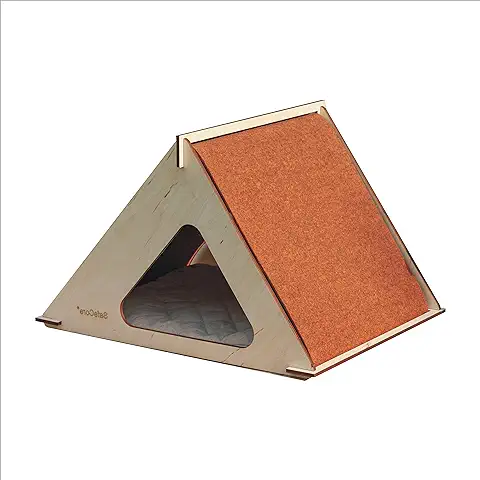 SafeCore Cat House with Pillow Cat Bed Caja de Arena para Mascotas Pequeñas, Cat House de Madera, Cat House Cat Bed - 100% Madera Contrachapada - Ecológico (Marrón 2)  