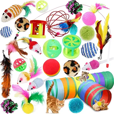 SaiXuan 27PCS Juguetes para Paquete de Variedad para Gatitos, Set di Juguetes para Gatos Interactivo Ratón,Ratóns y Bolas Varias para Gatos Juguetes para Gatos con Plumas Túnel  