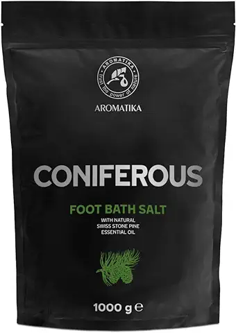 Sal de Baño para Pies de Coníferas 1000g - Sal Marina Natural Baño de Pies - Aceite Esencial de Pino Cembro Suizo - Remojo Uñas - Pedicura - Sal para Remojar los Pies - Cuidado de Pies  