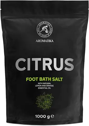Sal de Baño para Pies de Cítrico 1000g - Sal Marina Natural Baño de Pies - Aceite Esencial de Limón y Naranja - Remojo Uñas - Pedicura - Sal para Remojar los Pies - Cuidado de Pies  