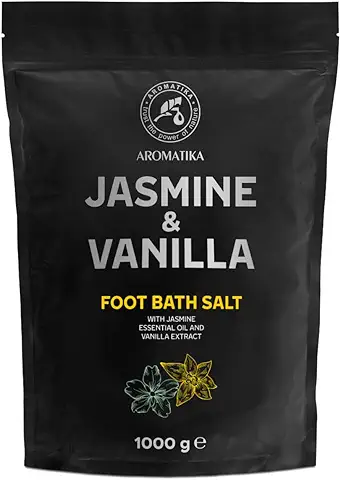 Sal de Baño para Pies Jazmín - Vainilla 1000g - Sal Marina Natural Baño de Pies - Aditivo para Baño de Pies con Aceite Esencial de Jazmín y Extracto de Vainilla - Cuidado de Pies - Pedicura  