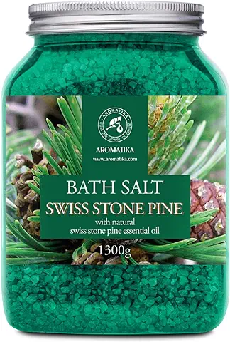 Sales Marinas de Baño con Aceite Esencial de Pino de Piedra Suizo 1300g - Sales de Baño Naturales - Mejor para un Buen Sueño - Alivio del Estrés - Belleza - Relajante - Baño & SPA - Cuidado Corporal  