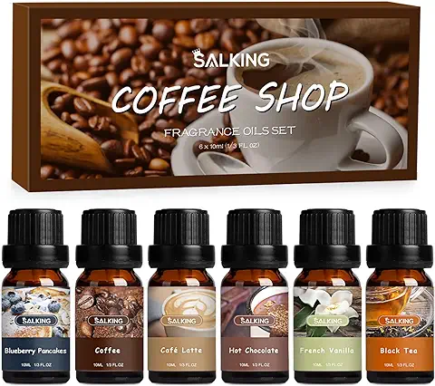 SALKING Cafetería Aceites Esenciales para Humidificador Difusor, 100% Puro Aceites Esenciales Naturales - Panqueques de Arándanos, Café, Café con Leche, Chocolate Caliente, Vainilla Francesa, Té Negro  