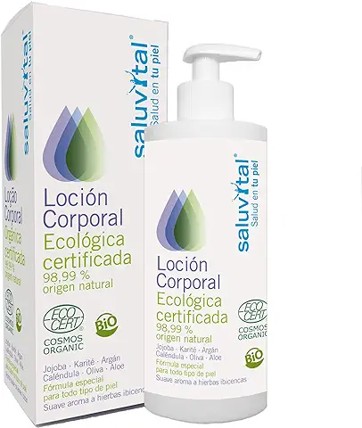Saluvital Loción Corporal Hidratante Natural Ecológica ECOCERT | Pieles Sensibles y Delicadas | Jojoba, Karité, Argán, Caléndula, Oliva y Aloe Vera | 450ml  