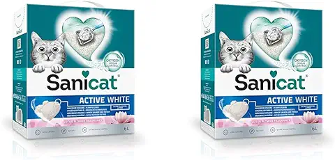 Sanicat - Arena Aglomerante Active White con Flor de Loto Hecha de Minerales Naturales con Control de Olor Garantizado Absorbe la Humedad y Facilita la Limpieza 6 L de Capacidad (Paquete de 2)  