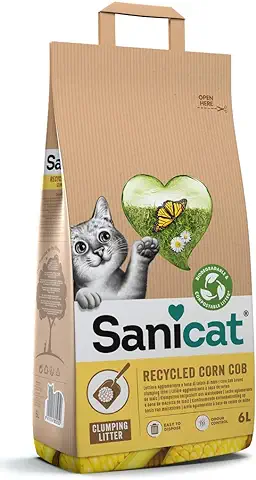 Sanicat - Lecho Aglomerante para Gatos de Mazorca de Maíz Reciclada, Absorción Superior y Control de Olores, Producto Ecológico y Biodegradable, 6 L de Capacidad  