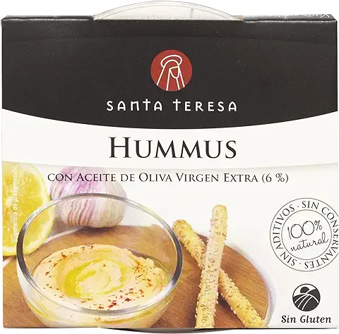 Santa Teresa - Hummus Con Aceite De Oliva Virgen Extra (AOVE) - Elaborado Según La Receta Tradicional Con Ingredientes Naturales, Sin Conservantes Ni Aditivos - 180 Gramos  