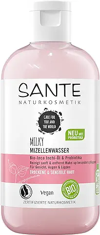 SANTE Naturkosmetik Milky - Agua Micelular Orgánica Inca Inchi, Aceite y Probióticos, Limpieza Profunda para Pieles Sensibles, Elimina Suavemente el Maquillaje, sin Secado, Vegano, 200 ml  