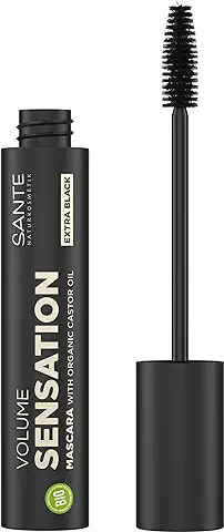 SANTE Naturkosmetik Máscara Volume Sensation Extra Negra, Máscara Negra para un Volumen de Pestañas Sensacional, Maquillaje Natural, con Aceite de Ricino Orgánico y Almendras Orgánicas, Vegana, 12 ml  